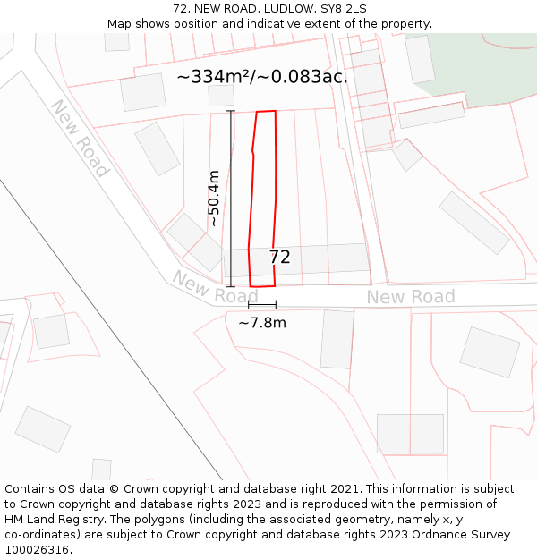 72, NEW ROAD, LUDLOW, SY8 2LS: Plot and title map
