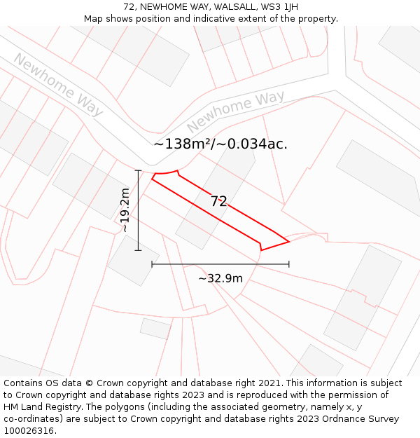 72, NEWHOME WAY, WALSALL, WS3 1JH: Plot and title map