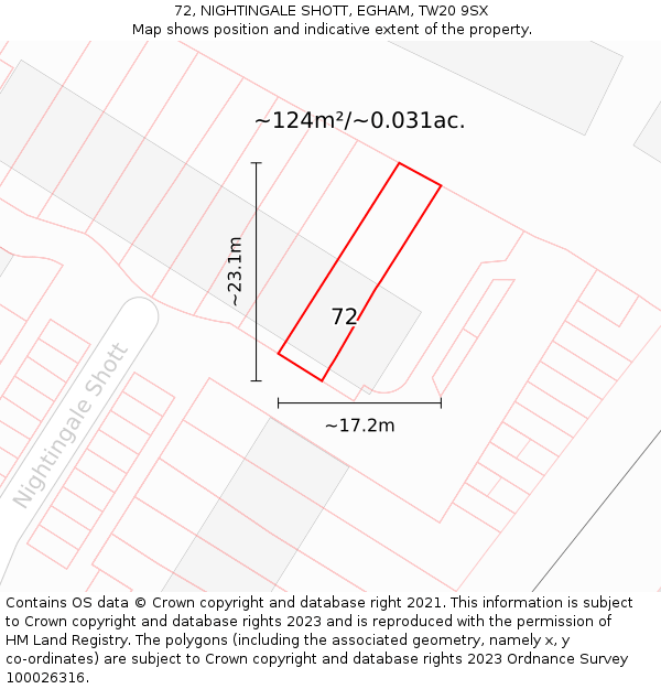 72, NIGHTINGALE SHOTT, EGHAM, TW20 9SX: Plot and title map