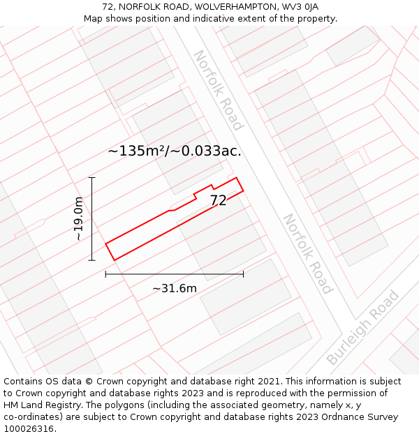 72, NORFOLK ROAD, WOLVERHAMPTON, WV3 0JA: Plot and title map