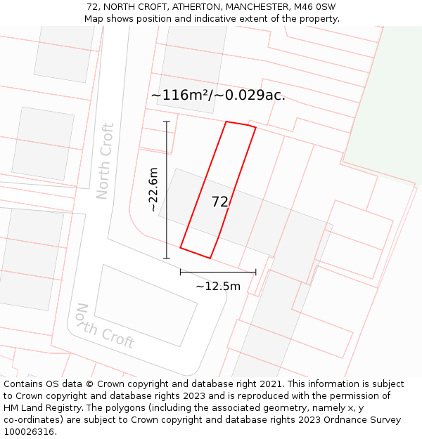 72, NORTH CROFT, ATHERTON, MANCHESTER, M46 0SW: Plot and title map