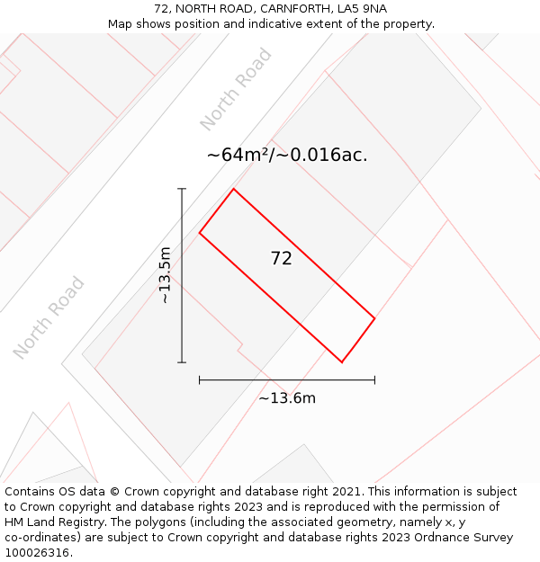 72, NORTH ROAD, CARNFORTH, LA5 9NA: Plot and title map
