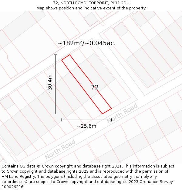 72, NORTH ROAD, TORPOINT, PL11 2DU: Plot and title map
