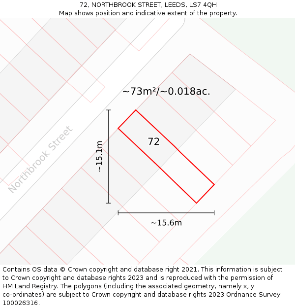 72, NORTHBROOK STREET, LEEDS, LS7 4QH: Plot and title map