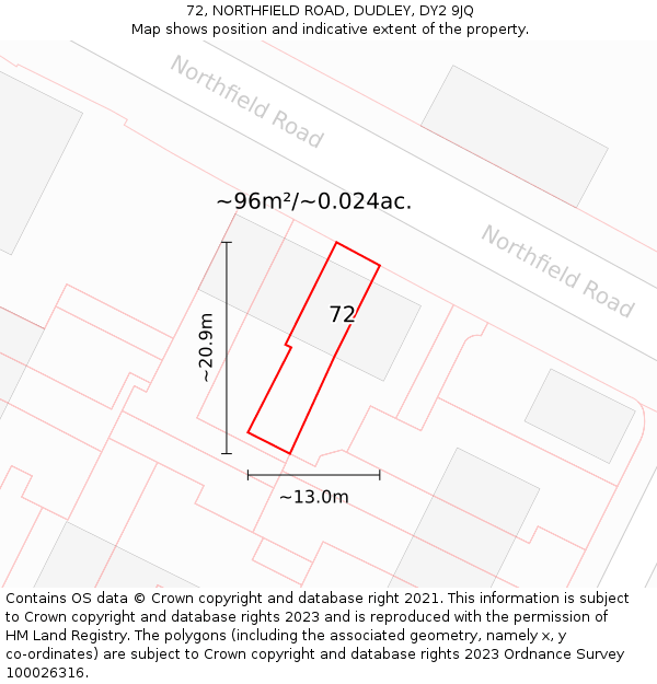 72, NORTHFIELD ROAD, DUDLEY, DY2 9JQ: Plot and title map