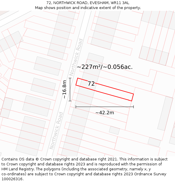72, NORTHWICK ROAD, EVESHAM, WR11 3AL: Plot and title map