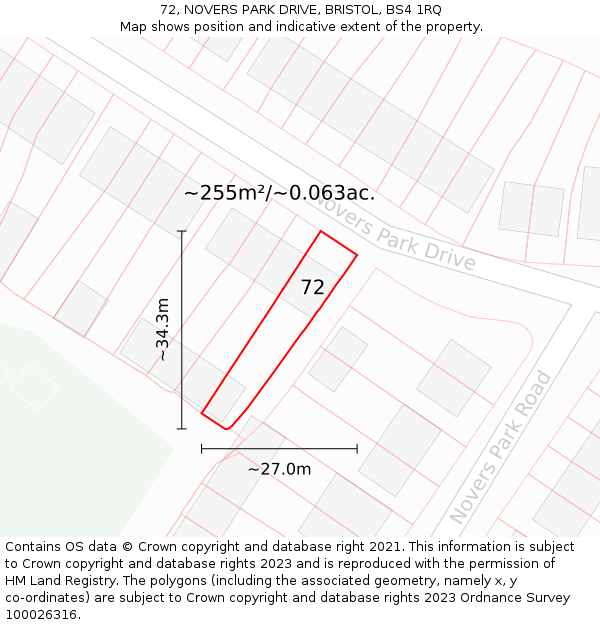 72, NOVERS PARK DRIVE, BRISTOL, BS4 1RQ: Plot and title map