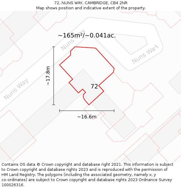 72, NUNS WAY, CAMBRIDGE, CB4 2NR: Plot and title map