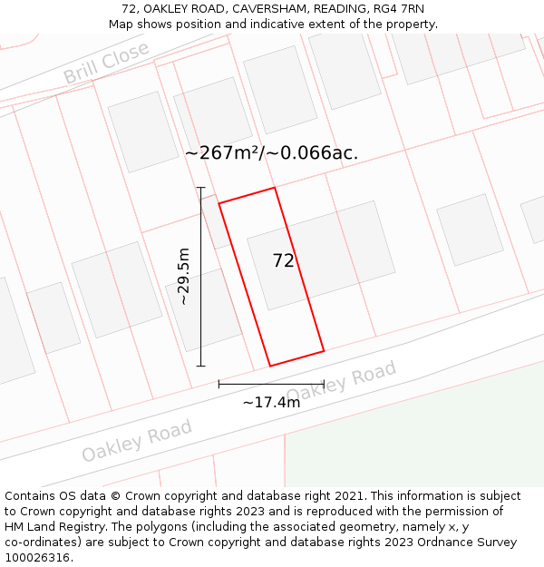 72, OAKLEY ROAD, CAVERSHAM, READING, RG4 7RN: Plot and title map