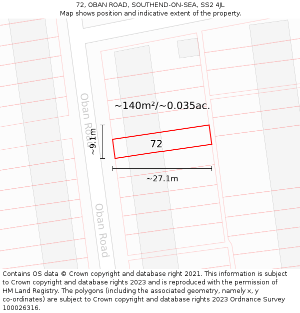 72, OBAN ROAD, SOUTHEND-ON-SEA, SS2 4JL: Plot and title map