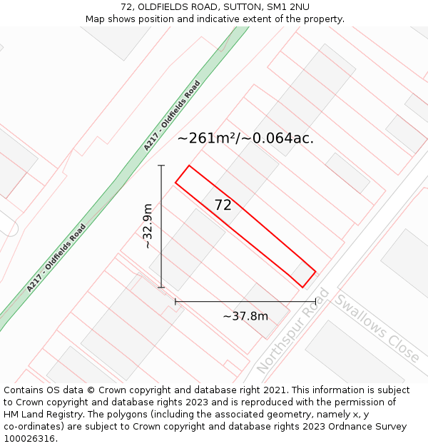 72, OLDFIELDS ROAD, SUTTON, SM1 2NU: Plot and title map