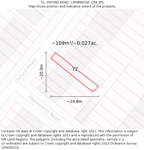 72, OXFORD ROAD, CAMBRIDGE, CB4 3PL: Plot and title map