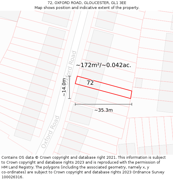 72, OXFORD ROAD, GLOUCESTER, GL1 3EE: Plot and title map