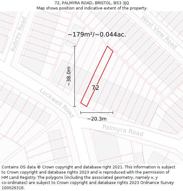 72, PALMYRA ROAD, BRISTOL, BS3 3JQ: Plot and title map