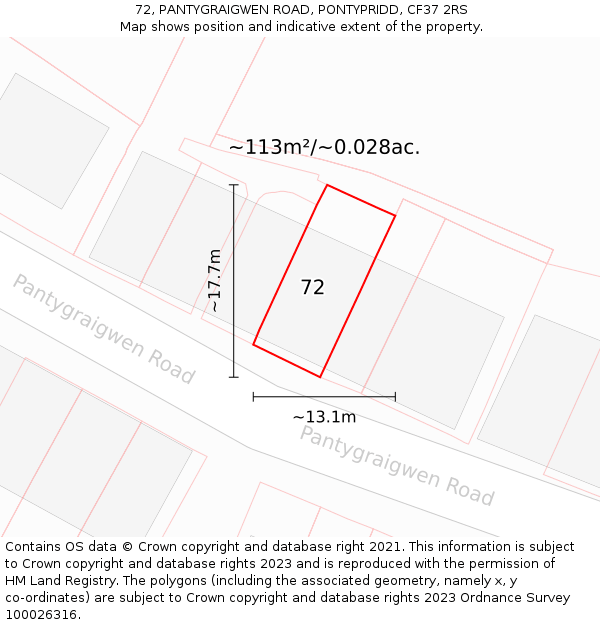 72, PANTYGRAIGWEN ROAD, PONTYPRIDD, CF37 2RS: Plot and title map