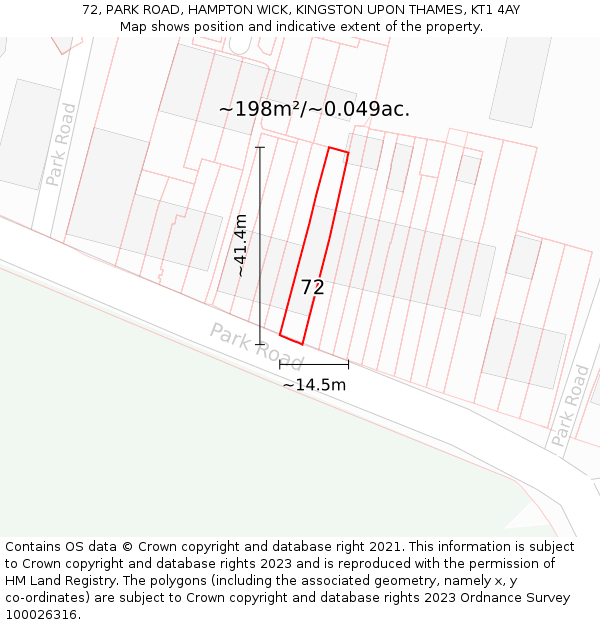 72, PARK ROAD, HAMPTON WICK, KINGSTON UPON THAMES, KT1 4AY: Plot and title map