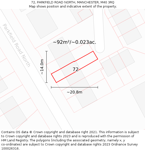 72, PARKFIELD ROAD NORTH, MANCHESTER, M40 3RQ: Plot and title map