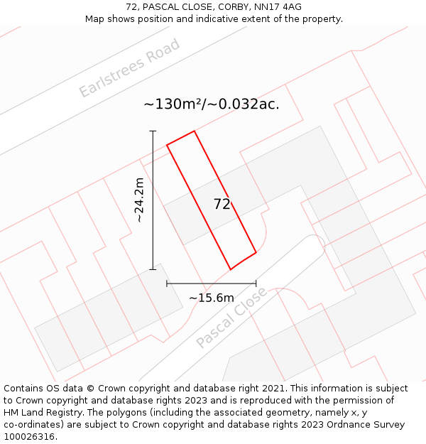 72, PASCAL CLOSE, CORBY, NN17 4AG: Plot and title map