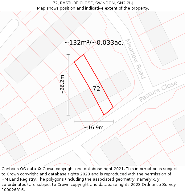 72, PASTURE CLOSE, SWINDON, SN2 2UJ: Plot and title map