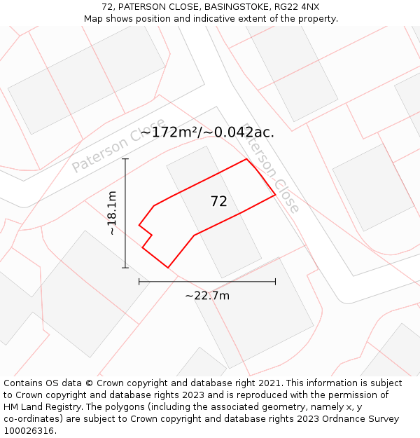 72, PATERSON CLOSE, BASINGSTOKE, RG22 4NX: Plot and title map