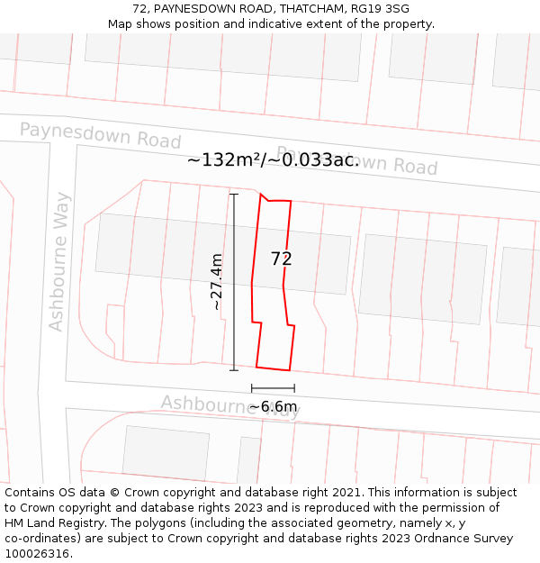 72, PAYNESDOWN ROAD, THATCHAM, RG19 3SG: Plot and title map