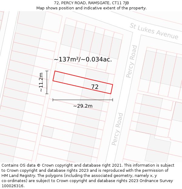 72, PERCY ROAD, RAMSGATE, CT11 7JB: Plot and title map