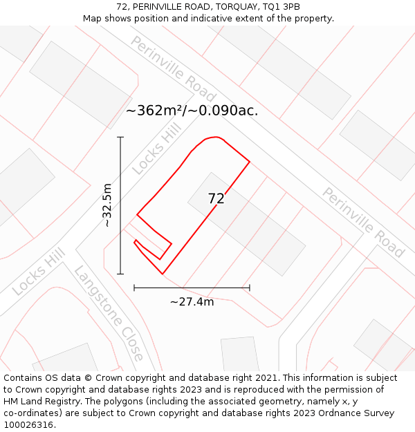 72, PERINVILLE ROAD, TORQUAY, TQ1 3PB: Plot and title map