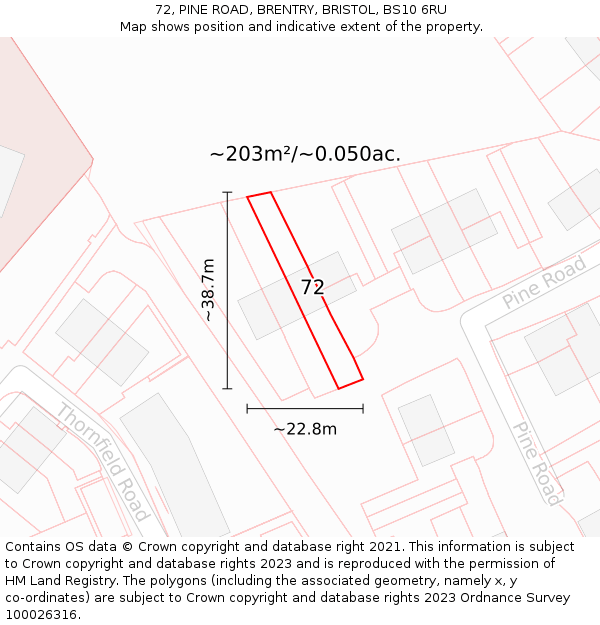 72, PINE ROAD, BRENTRY, BRISTOL, BS10 6RU: Plot and title map