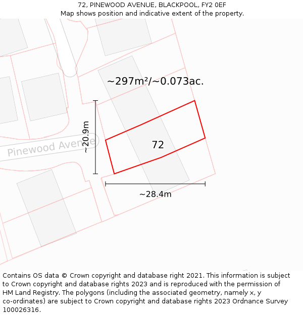 72, PINEWOOD AVENUE, BLACKPOOL, FY2 0EF: Plot and title map