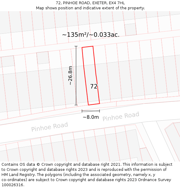 72, PINHOE ROAD, EXETER, EX4 7HL: Plot and title map
