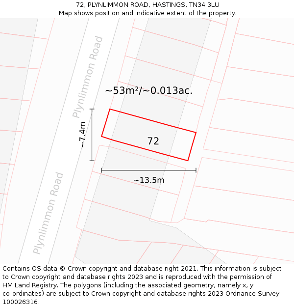 72, PLYNLIMMON ROAD, HASTINGS, TN34 3LU: Plot and title map