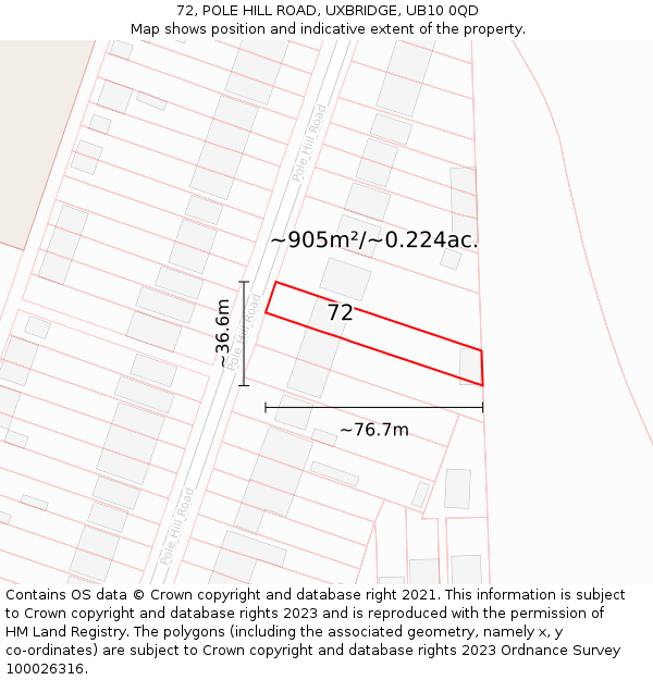 72, POLE HILL ROAD, UXBRIDGE, UB10 0QD: Plot and title map