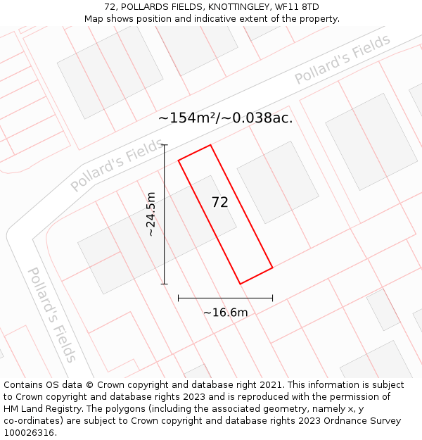72, POLLARDS FIELDS, KNOTTINGLEY, WF11 8TD: Plot and title map