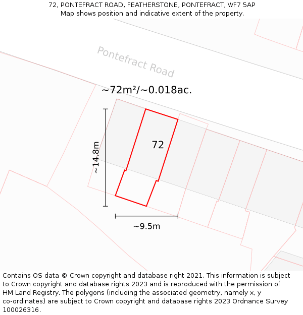 72, PONTEFRACT ROAD, FEATHERSTONE, PONTEFRACT, WF7 5AP: Plot and title map