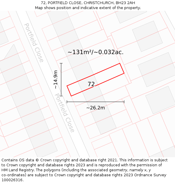 72, PORTFIELD CLOSE, CHRISTCHURCH, BH23 2AH: Plot and title map
