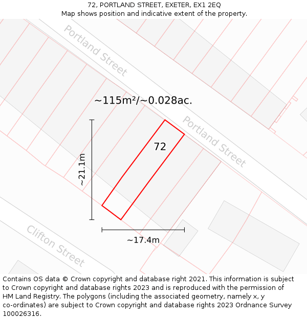 72, PORTLAND STREET, EXETER, EX1 2EQ: Plot and title map
