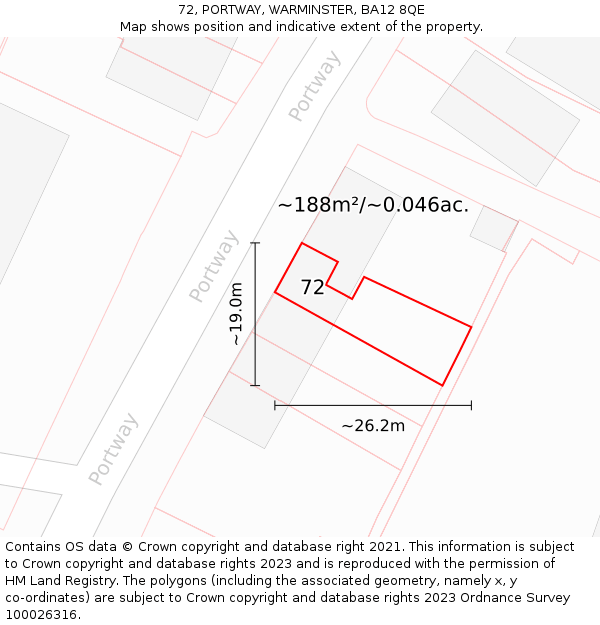 72, PORTWAY, WARMINSTER, BA12 8QE: Plot and title map