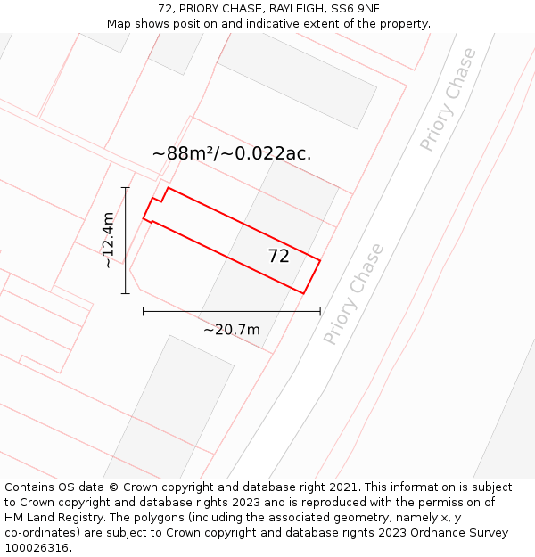 72, PRIORY CHASE, RAYLEIGH, SS6 9NF: Plot and title map