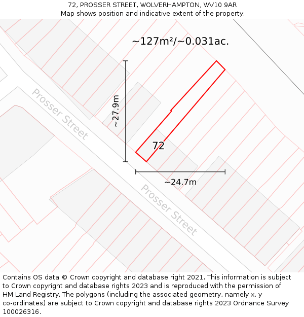 72, PROSSER STREET, WOLVERHAMPTON, WV10 9AR: Plot and title map