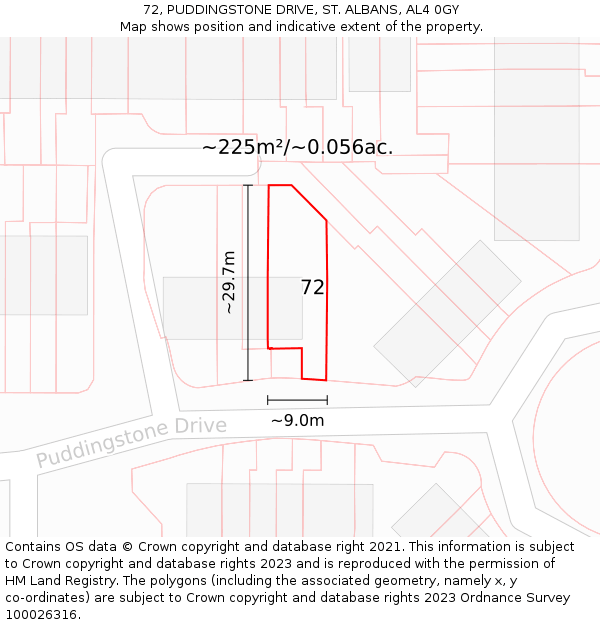 72, PUDDINGSTONE DRIVE, ST. ALBANS, AL4 0GY: Plot and title map