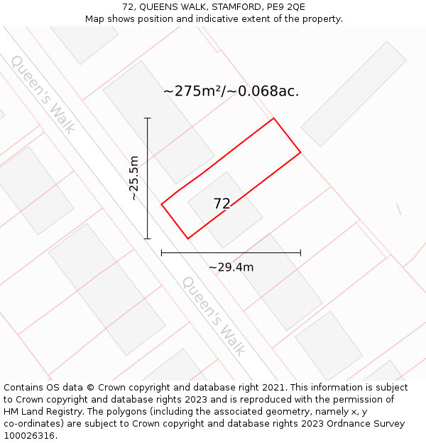 72, QUEENS WALK, STAMFORD, PE9 2QE: Plot and title map
