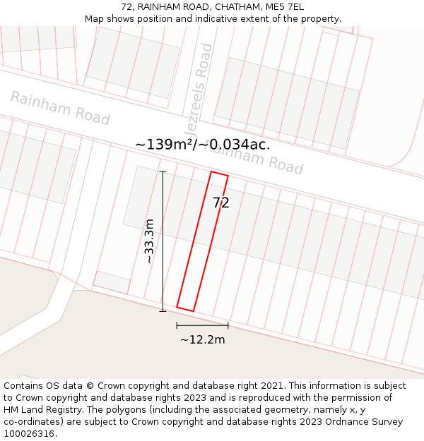 72, RAINHAM ROAD, CHATHAM, ME5 7EL: Plot and title map