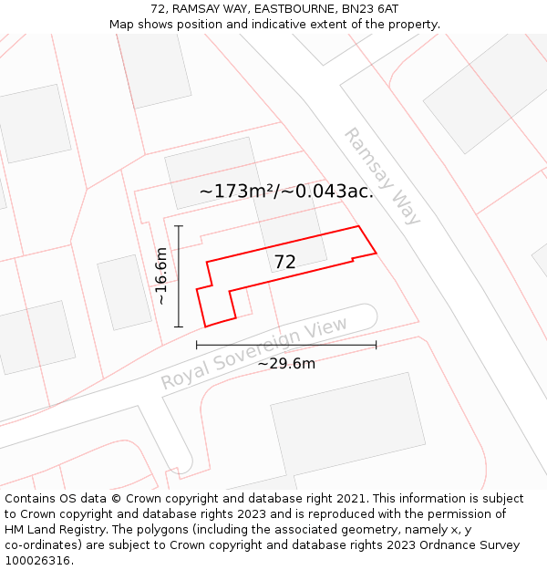 72, RAMSAY WAY, EASTBOURNE, BN23 6AT: Plot and title map