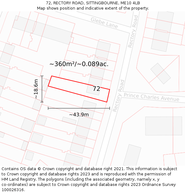 72, RECTORY ROAD, SITTINGBOURNE, ME10 4LB: Plot and title map