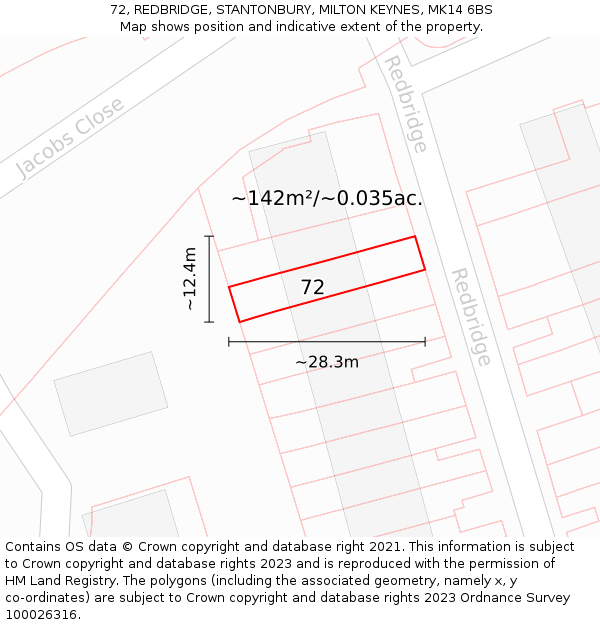 72, REDBRIDGE, STANTONBURY, MILTON KEYNES, MK14 6BS: Plot and title map