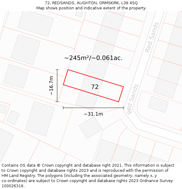 72, REDSANDS, AUGHTON, ORMSKIRK, L39 4SQ: Plot and title map