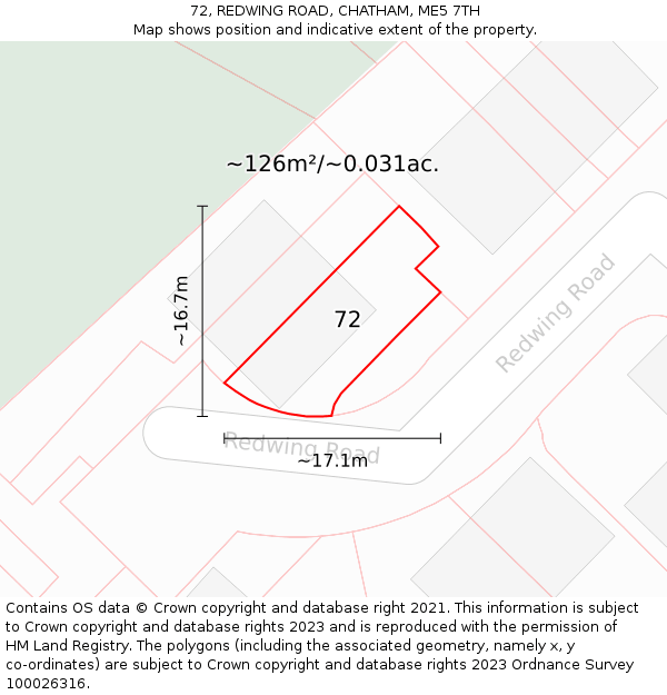 72, REDWING ROAD, CHATHAM, ME5 7TH: Plot and title map