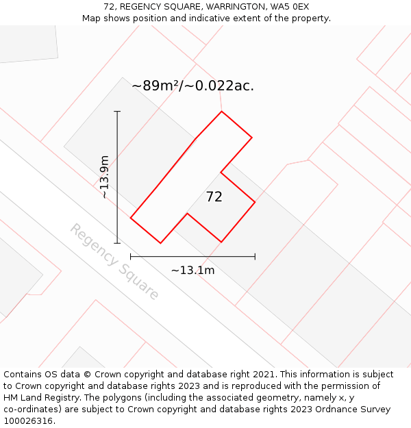 72, REGENCY SQUARE, WARRINGTON, WA5 0EX: Plot and title map