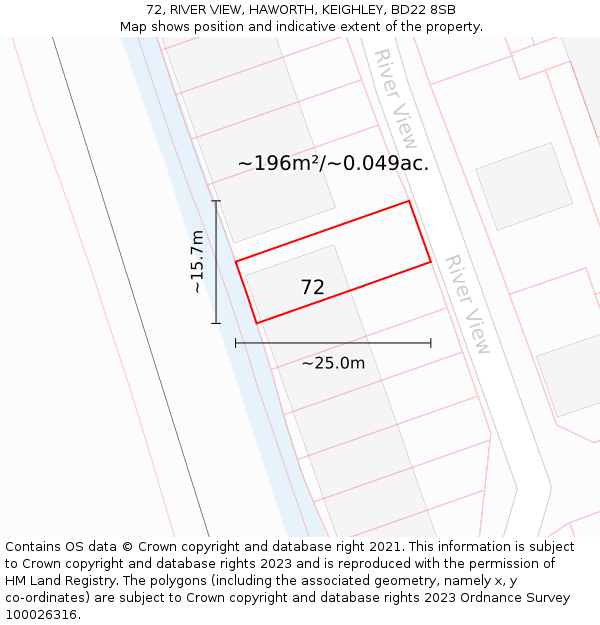 72, RIVER VIEW, HAWORTH, KEIGHLEY, BD22 8SB: Plot and title map
