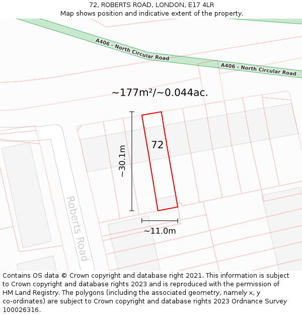 72, ROBERTS ROAD, LONDON, E17 4LR: Plot and title map